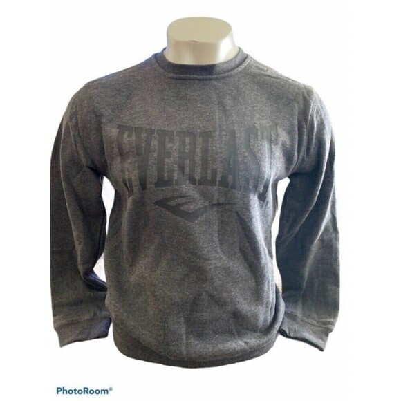 men workout sweatshirt Everlast Mens crewneck Sweatshirt Gray Pullover top New - Picture 3 of 12